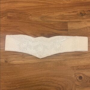 Vintage 80s White Beaded Waist Belt